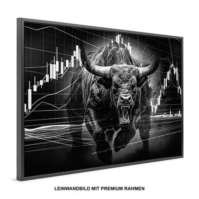 Bitcoin Geld Bull trade , Wandbild Leinwand-Bild mit Rahmen , HOME DEKO KUNST