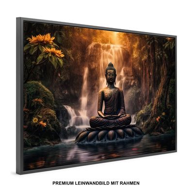Buddha Religion , Wandbild Leinwand-Bild mit Rahmen , HOME DEKO KUNST
