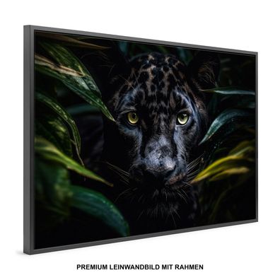 Schwarzer Panther Tier , Wandbild Leinwand-Bild mit Rahmen , HOME DEKO KUNST