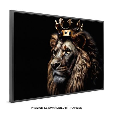 Kaiserlicher König der Löwen tier Wandbild Leinwand-Bild mit Rahmen , HOME DEKO KUNST