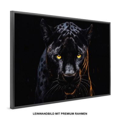 Wandbild Schwarzer Panther Tier , Leinwand-Bild mit Rahmen , HOME DEKO KUNST