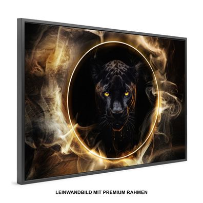 Wandbild Schwarzer Panther Tier , Leinwand-Bild mit Rahmen , DEKO KUNST HOME