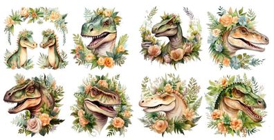 Bügelbild Bügelmotiv Dinosaurier Blumen floral Mädchen verschiedene Größen