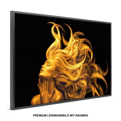Frau mit goldenem Haar , Damenfriseurin und Färberin , Wandbild Leinwand-Bild Rahmen