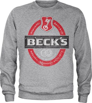 Beck's Beer Washed Label Logo Sweatshirt Heather-Grey