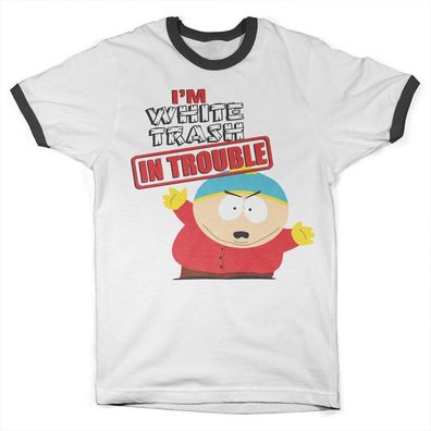 South Park I'm White Trash In Trouble Ringer Tee T-Shirt White-Black