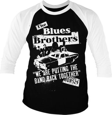 Blues Brothers Band Back Together Baseball 3/4 Sleeve Tee T-Shirt White-Black