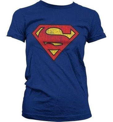 Superman Washed Shield Girly T-Shirt Damen Navy