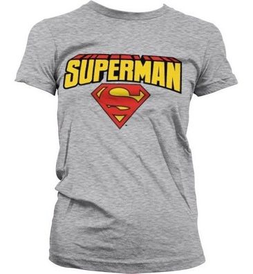 Superman Blockletter Logo Girly T-Shirt Damen Heather-Grey