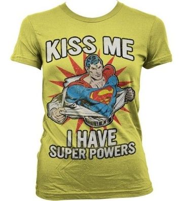 Superman Kiss Me I Have Super Powers Girly T-Shirt Damen Yellow