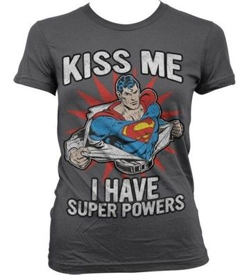 Superman Kiss Me I Have Super Powers Girly T-Shirt Damen Dark-Grey