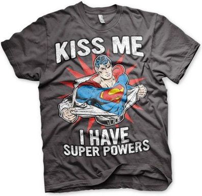 Superman Kiss Me I Have Super Powers T-Shirt Dark-Grey
