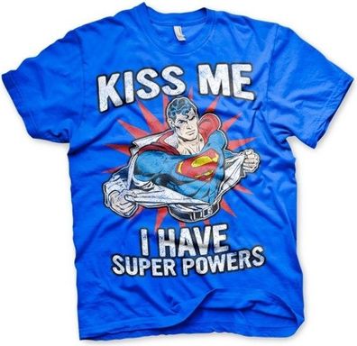 Superman Kiss Me I Have Super Powers T-Shirt Blue