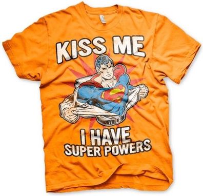 Superman Kiss Me I Have Super Powers T-Shirt Orange