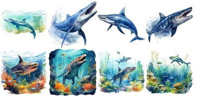 Bügelbild Bügelmotiv Dinosaurier Hai Meer Urzeit Dino Junge verschiedene Größen