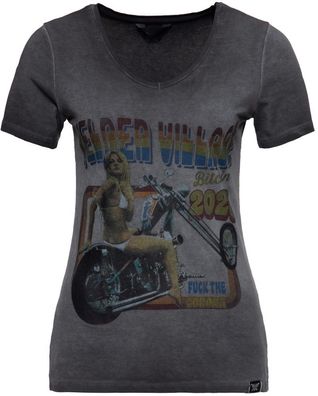 Queen Kerosin Slim Fit T-Shirt mit Retro-Print und Oilwash-Effekt QK4195358413 Ant...