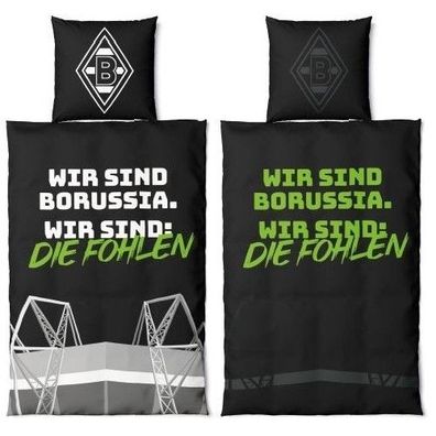 Borussia Mönchengladbach Bettwäsche Glow in the Dark Fussball Schwarz-135x200 + 80x80