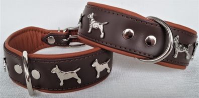 Bullterrier Hundehalsband Halsband- Halsumfang 33-41cm, LEDER, BRAUN/ Cognac
