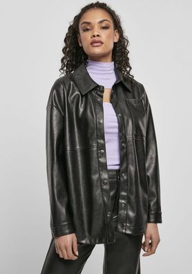 Urban Classics Damen Jacke Ladies Faux Leather Overshirt Black