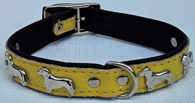 DACKEL Hundehalsband, Lack LEDER, Halsumfang 28-31 cm, Gelb-Zitrone NEU
