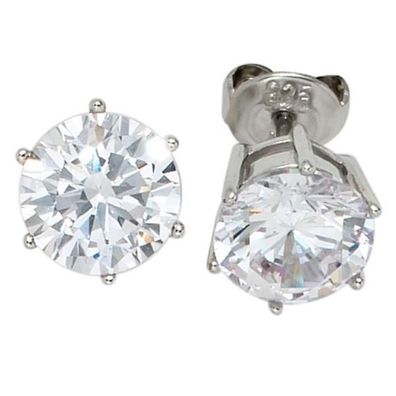 Ohrstecker 925 Sterling Silber rhodiniert 2 Zirkonia 8,8 mm