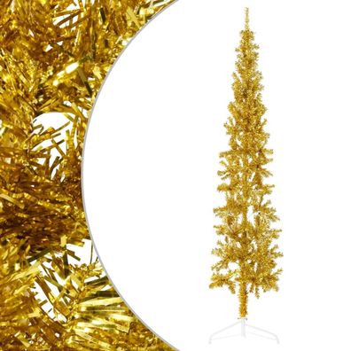 vidaXL Künstlicher Halb-Weihnachtsbaum mit Ständer Schlank Gold 240 cm