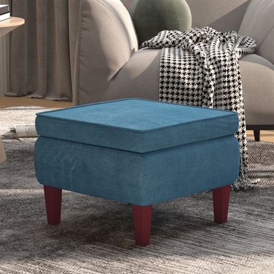 vidaXL Hocker mit Holzbeinen Blau Samt