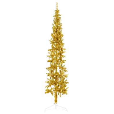 vidaXL Künstlicher Halb-Weihnachtsbaum mit Ständer Schlank Gold 210 cm
