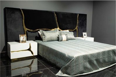 Schlafzimmer Garnitur Doppelbett Luxus Bett Nachttische Modern Schwarz