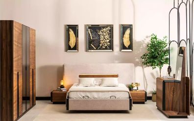 Bett + 2x Nachttische 5tlg. Schlafzimmer Set Designer Luxus Schlafzimmer