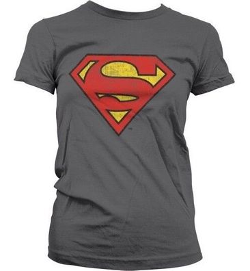 Superman Washed Shield Girly T-Shirt Damen Dark-Grey