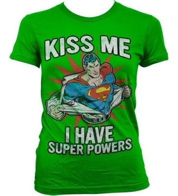 Superman Kiss Me I Have Super Powers Girly T-Shirt Damen Green