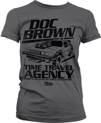 Back to the Future Doc Brown Time Travel Agency Girly Tee Damen T-Shirt Dark-Grey
