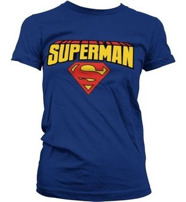 Superman Blockletter Logo Girly T-Shirt Damen Navy