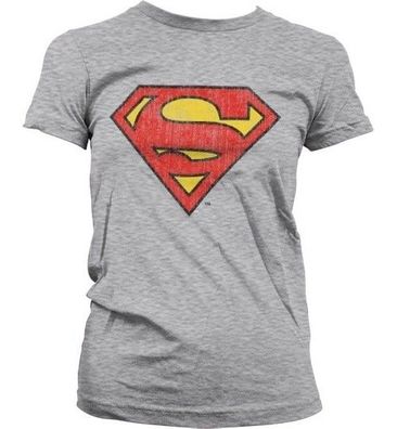 Superman Washed Shield Girly T-Shirt Damen Heather-Grey