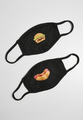 Mister Tee Mundschutz Burger And Hot Dog Face Mask 2-Pack Black