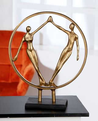 Gilde Skulptur "Hand in Hand" goldfarben, auf schwarzer Metallbase H: 41 cm B: ...