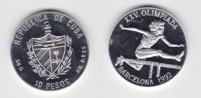 10 Pesos Silber Münze Kuba 1990 Hürdenlauf Olympiade Barcelona 1992 (157254)