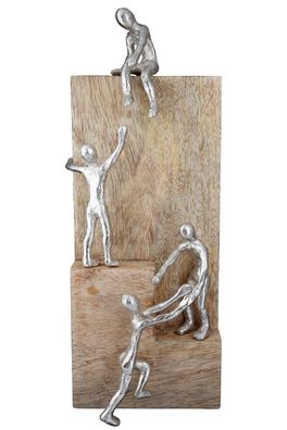 Gilde Skulptur "Helping Hand" naturfarben aus Mangoholz, mit Figuren in silberfarb...