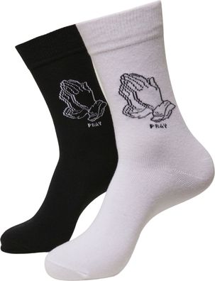 Mister Tee Pray Hands Socks 2-Pack Black/ White