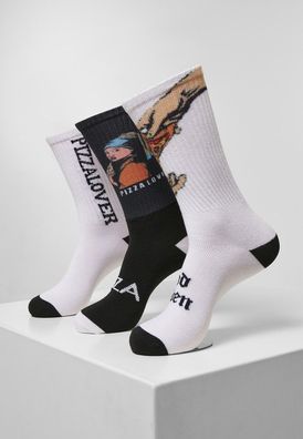 Mister Tee Pizza Art Socks 3-Pack Black/ White/ Teal