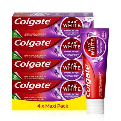 Colgate Zahnpasta Max White Purple Reveal für weißere Zähne Verfärbung 4 x 75ml