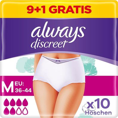 Always Discreet Inkontinenz-Höschen Plus für Frauen Größe M 36-44 10 Höschen (Gr. M)