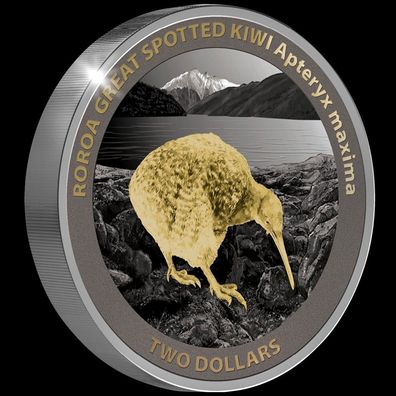 Silbermünze Kiwi 2024 2 oz Neuseeland 1 NZD 999 Silber Black Proof Gilded
