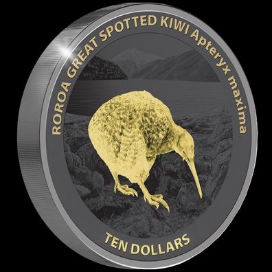 Silbermünze Kiwi 2024 5 oz Neuseeland 10 NZD 999 Silber Black Proof Gilded