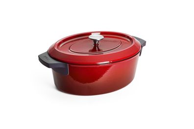Woll Iron Gussbräter Chili Red 34 x 26 cm 7,5 L Silikongriff alle Herdarten Oval