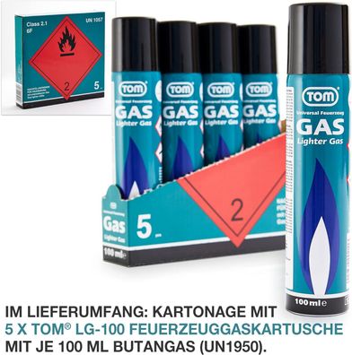 5 x Feuerzeuggas 100 ml Kartusche Nachfüllgas Feuerzeug Stabfeuerzeug & Co.