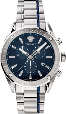 Versace VEHB00519 V-Chrono blau silber Edelstahl Herren Uhr NEU