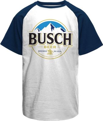 Busch Beer Logo Baseball T-Shirt White-Navy