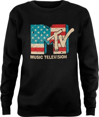 MTV Distressed USA-Flag Girly Sweatshirt Damen Black